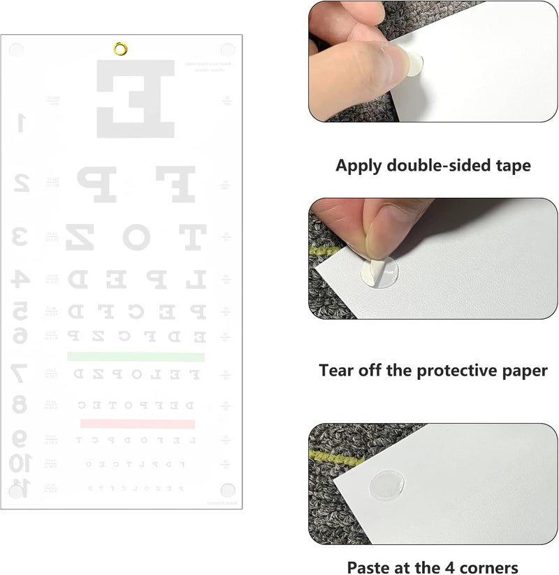 Cualfec Eye Chart,Eye Exam Chart,Snellen Eye Chart,Snellen Eye Exam Kit Standard 20 Feet Snellen Eye Chart 22x11 inch with 2 Pack Dual-Use Eye Occluders - Image 3